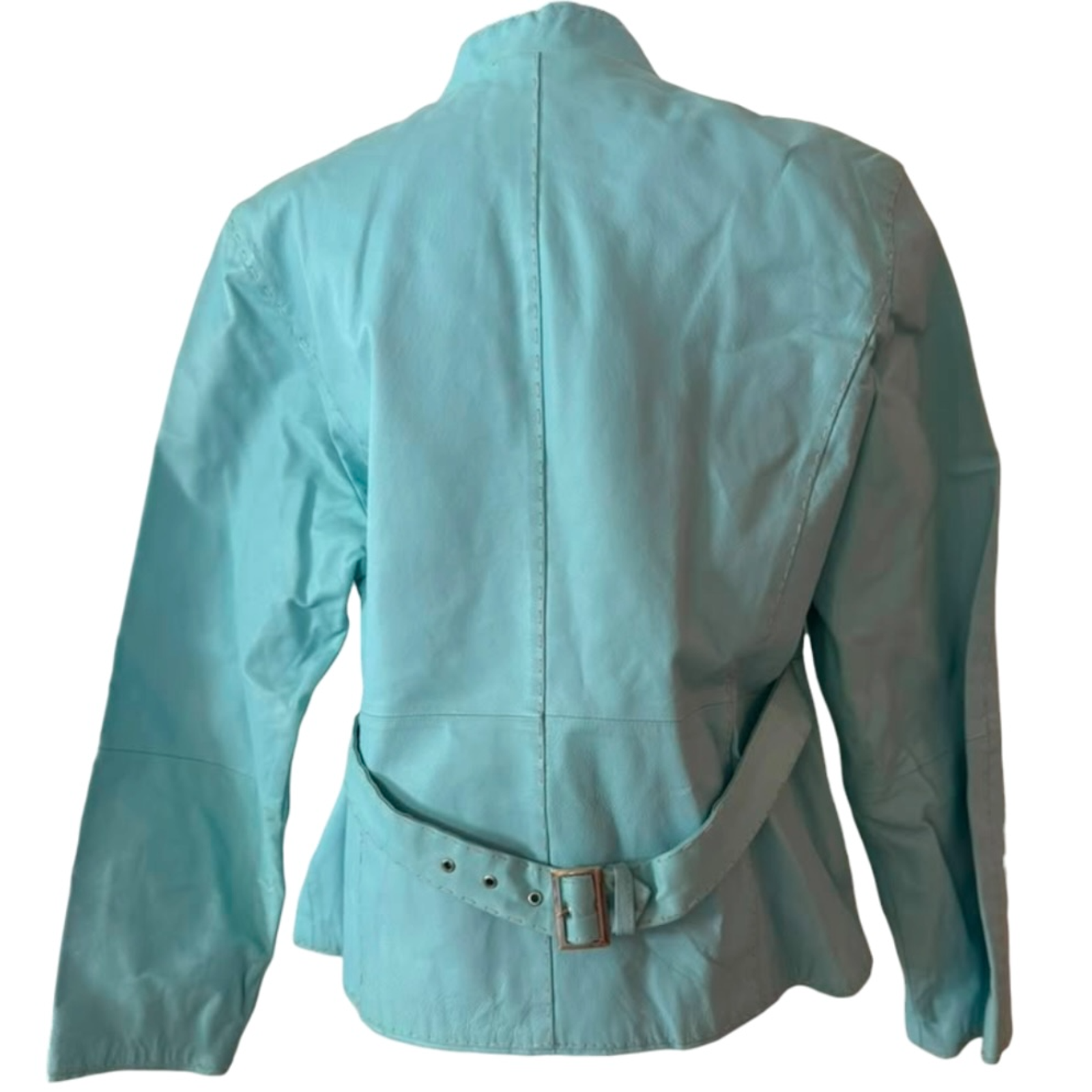 Pamela Mccoy Collections Blue Genuine Leather Mandarin Collar Jacket Large Nwt — image 3 of 8